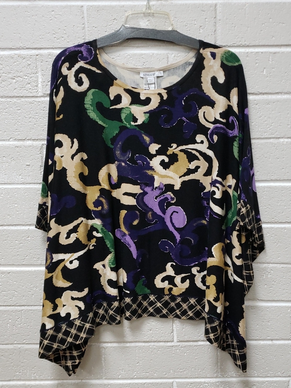 Chico's Black Abstract Print Dolman Sleeve Top